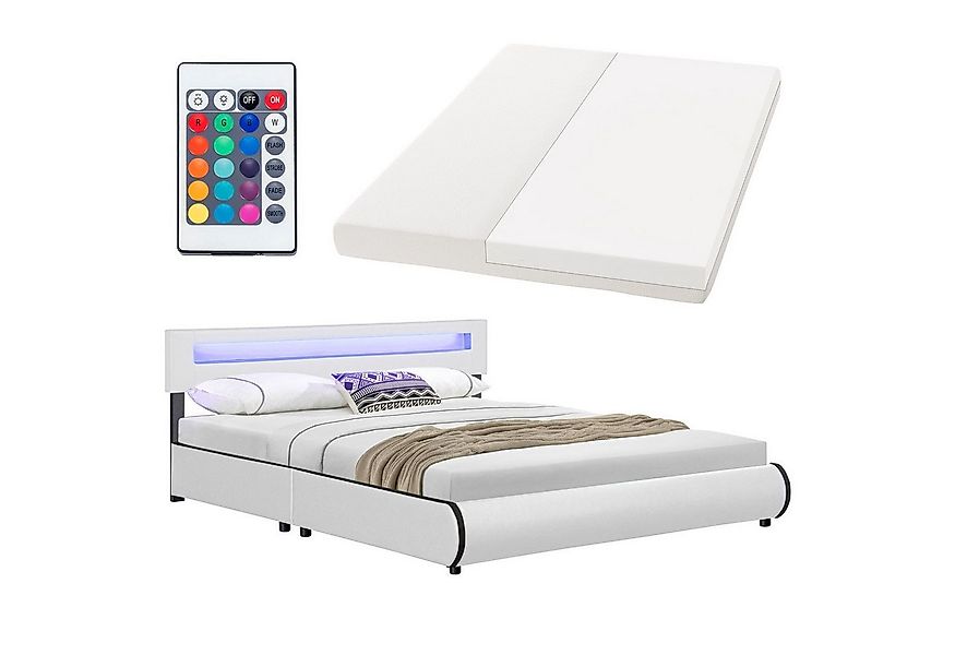 Juskys Polsterbett Sevilla, 180x200 cm, RGB-LED, Kunstleder, weiches Kopfte günstig online kaufen