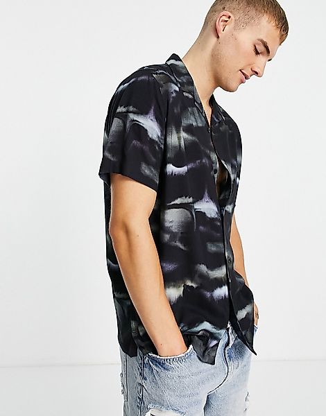 Topman – Hemd mit Aquarell-Streifen in Schwarz-Weiß günstig online kaufen