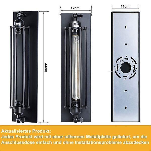 Rosnek LED Wandleuchte E27, Industrieller Stil, günstig online kaufen