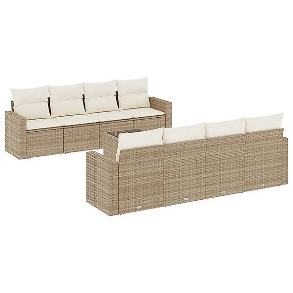 vidaXL Sofaelement 9-tlg. Garten-Sofagarnitur mit Kissen Beige Poly Rattan günstig online kaufen