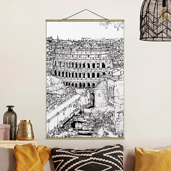 Stoffbild Kunstdruck mit Posterleisten - Hochformat Stadtstudie - Rom günstig online kaufen