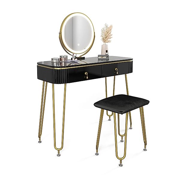 Vicco Schminktisch Grace Schwarz 100 cm mit LED Beleuchtung und Hocker günstig online kaufen