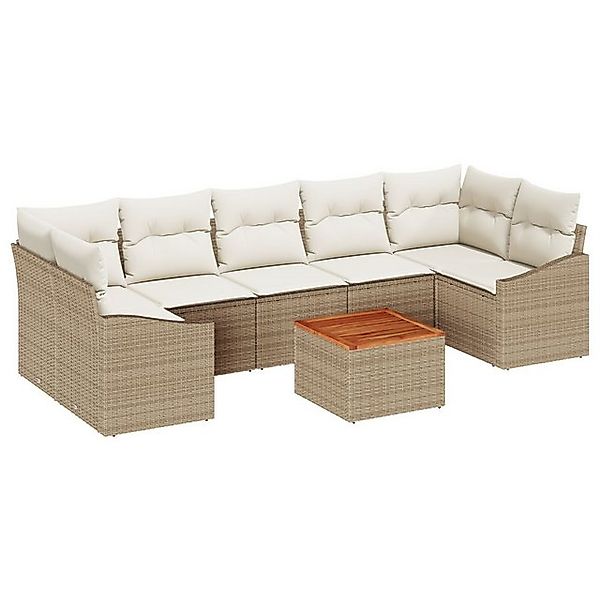 vidaXL Loungesofa 8-teiliges Garten Sofa Set mit Kissen Beige Poly Rattan, günstig online kaufen