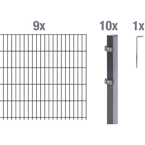 Metallzaun Grund-Set Doppelstabmatte verz. Anthrazit beschichtet 9 x 2 m x günstig online kaufen