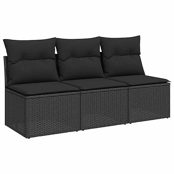 vidaXL Gartensofa mit Kissen 3-Sitzer Schwarz Poly Rattan 365988 günstig online kaufen