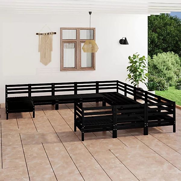 7-tlg. Garten-lounge-set Massivholz Kiefer Schwarz günstig online kaufen