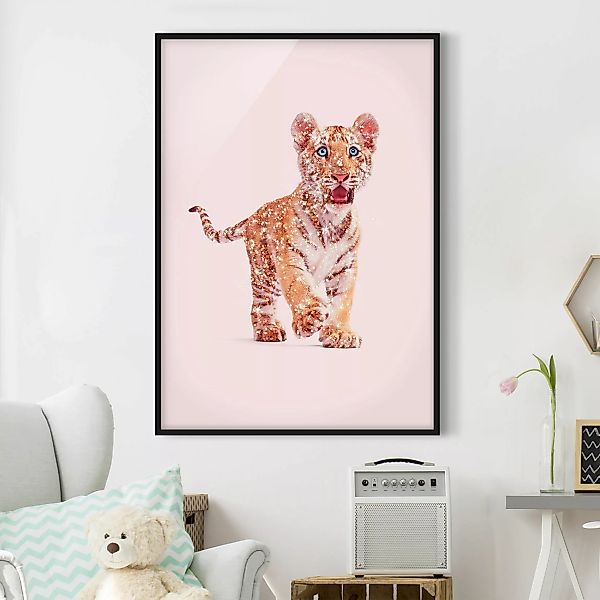 Bild mit Rahmen - Hochformat Tiger mit Glitzer günstig online kaufen