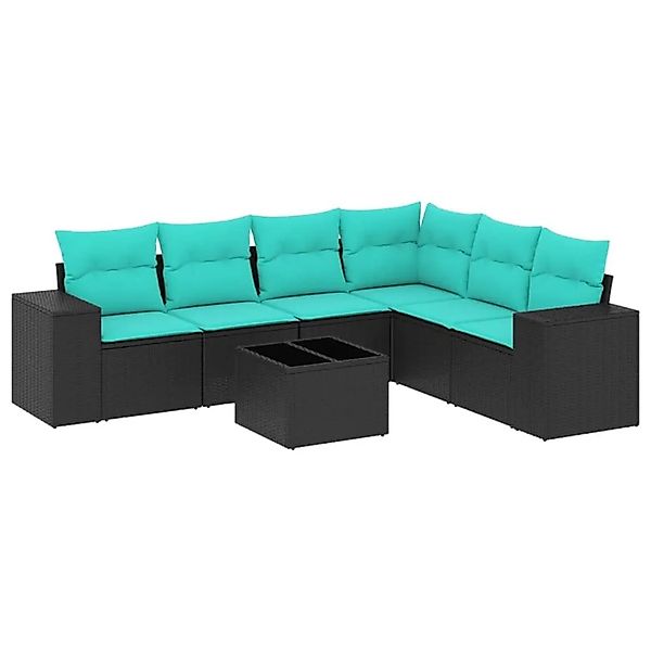 vidaXL 7-Tlg Gartensofa-Set mit Kissen Schwarz Polyrattan 3222616 günstig online kaufen