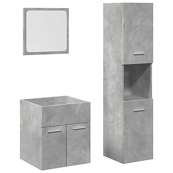 vidaXL Badezimmer-Set 3-tlg. Badmöbel-Set Betongrau Holzwerkstoff, günstig online kaufen
