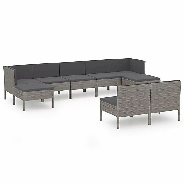 9-tlg. Garten-lounge-set Mit Auflagen Poly Rattan Grau günstig online kaufen