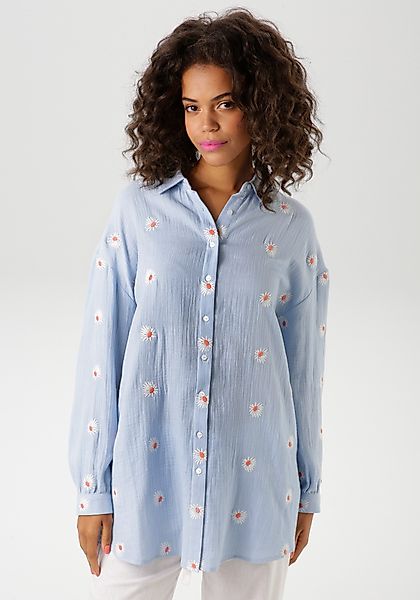 Aniston CASUAL Hemdbluse, mit bezaubernden Blüten bestickt günstig online kaufen