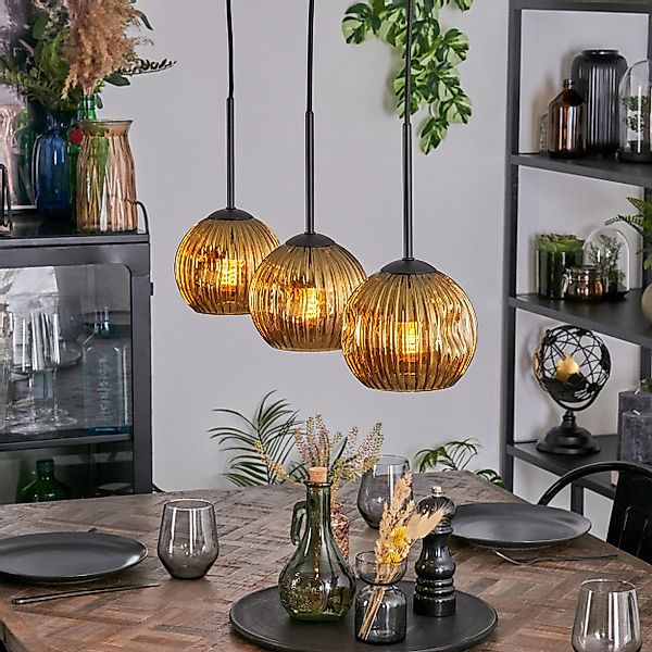 hofstein Hängeleuchte Hängelampe aus Metall/Riffelglas in günstig online kaufen