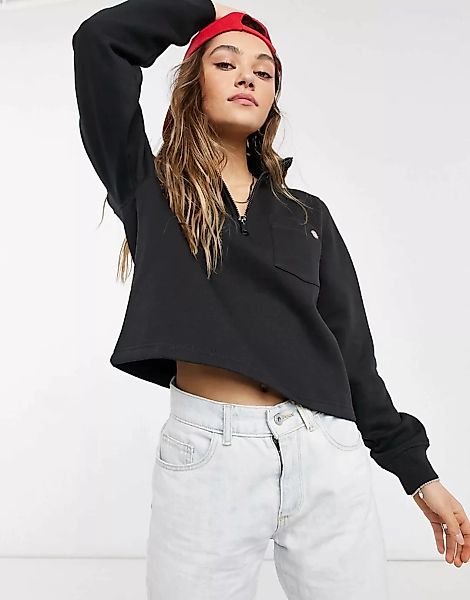 Dickies – Oakport – Fleece-Sweatshirt mit 1/4-Reißverschluss in Schwarz günstig online kaufen