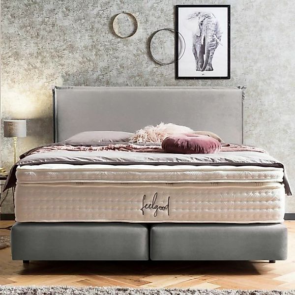 BettCo Boxspringbett London (in Silber Samt, 200 x 200 cm), Kopfteil mit Bi günstig online kaufen