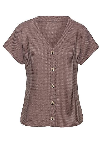 LASCANA Kurzarmshirt mit Zierknopfleiste aus weicher Piqué-Qualität günstig online kaufen