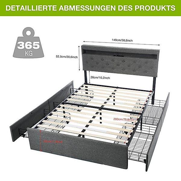 OULENBIYAR Polsterbett Musik Doppelbett 140x200cm, mit RGB LED-Beleuchtung günstig online kaufen