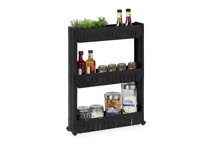 relaxdays Küchenregal Schmaler Nischenwagen mit 3 Ablagen, schwarz günstig online kaufen