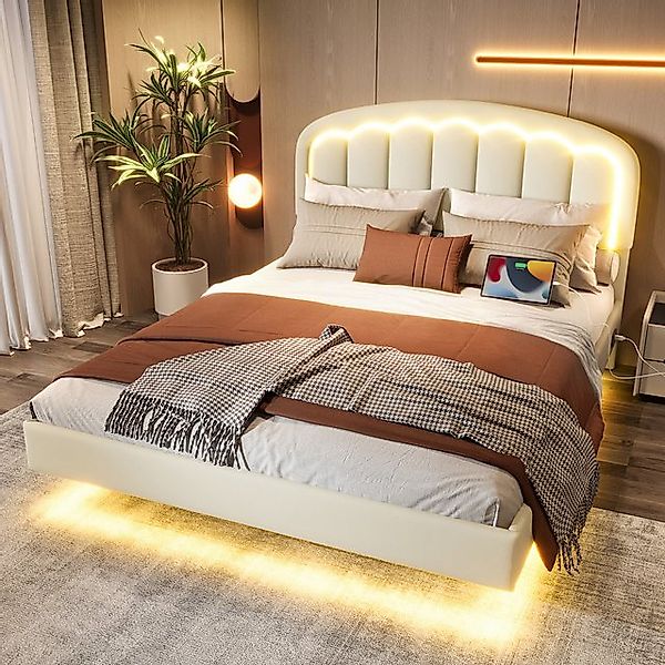 Celya Polsterbett Doppelbett mit Blumenblatt-Kopfteil, schwebendem Design ( günstig online kaufen