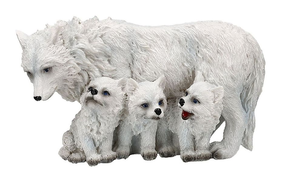 Figuren Shop GmbH Tierfigur Wolfsfigur – Weiße Wolfsmutter mit drei Welpen günstig online kaufen