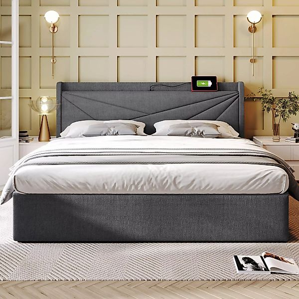 Doppelbett, mit Stauraum 180x200, USB-Typ-C-Ladefunktion und Bettgestell au günstig online kaufen