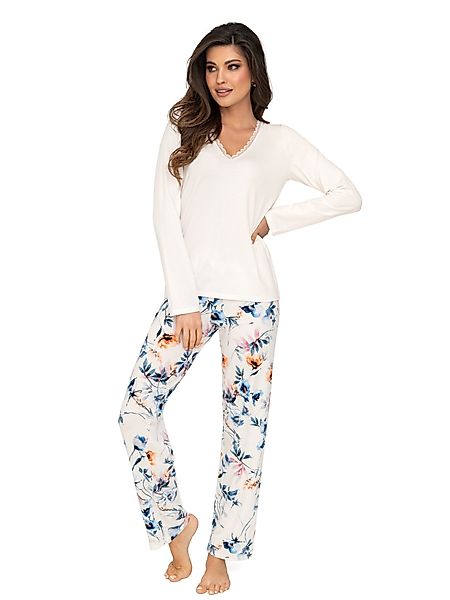 Donna Schlafanzug Basic Pyjama mit Blumen-Druck günstig online kaufen