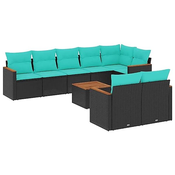 vidaXL 9-Tlg Gartensofa-Set mit Kissen Schwarz Polyrattan 3226155 günstig online kaufen
