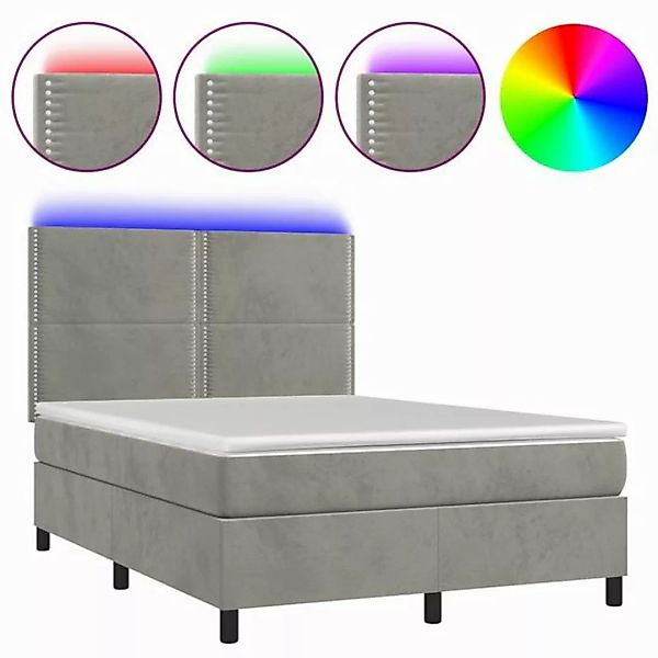 vidaXL Boxspringbett Boxspringbett mit Matratze LED Hellgrau 140x200 cm Sam günstig online kaufen