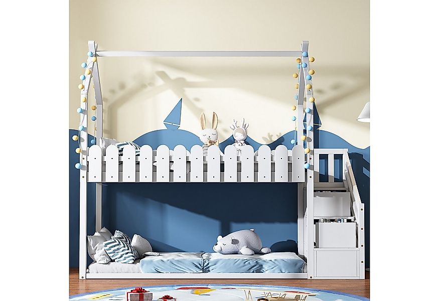 autolock Etagenbett Kinderbett, Etagenbett, mit 3 Treppen, mit 2 Schubladen günstig online kaufen