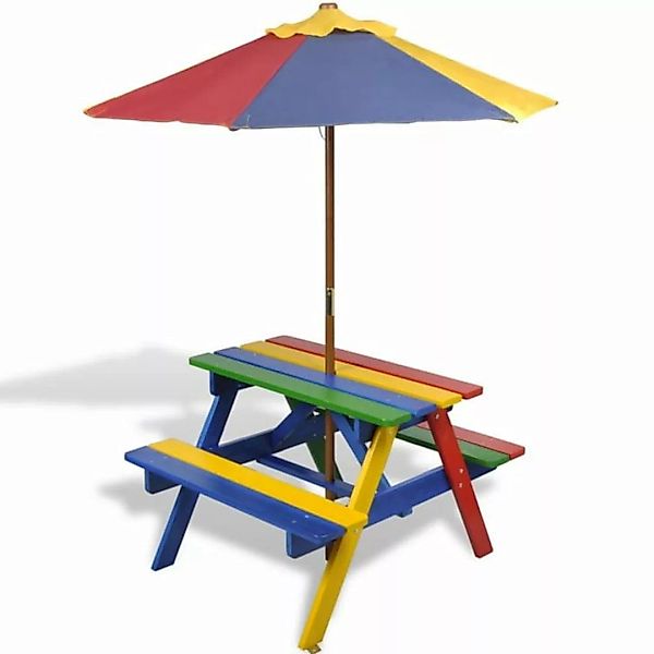 Kinder-picknicktisch Mit Bänken Sonnenschirm Mehrfarbig Holz günstig online kaufen