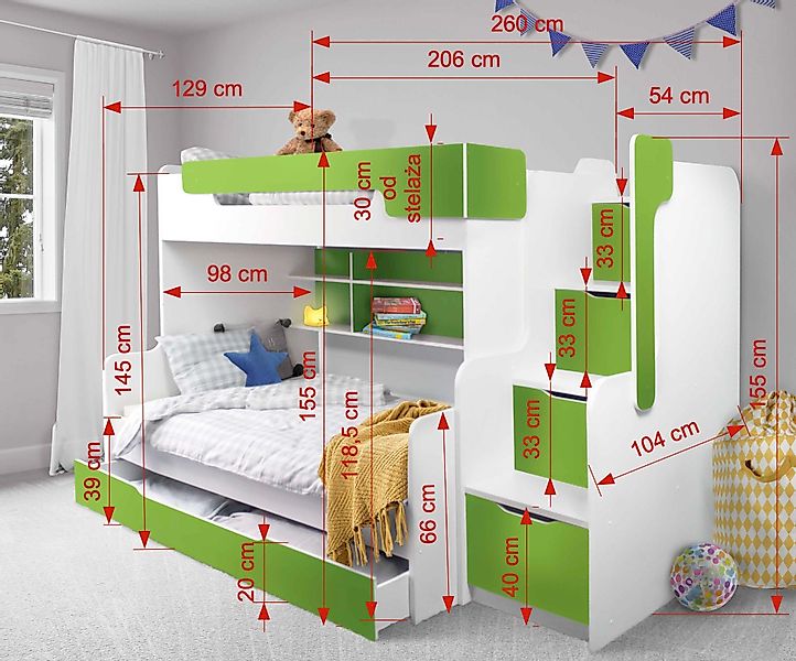 Möbel-Zeit Etagenbett Etagenbett HARRY mit Stauraum-Treppe günstig online kaufen