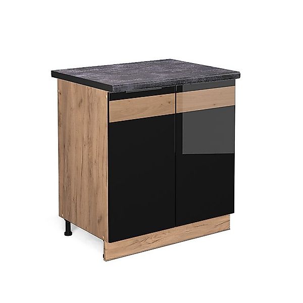 Vicco Spülenunterschrank Fame-Line Schwarz Eiche hochglanz/Goldkraft Eiche günstig online kaufen