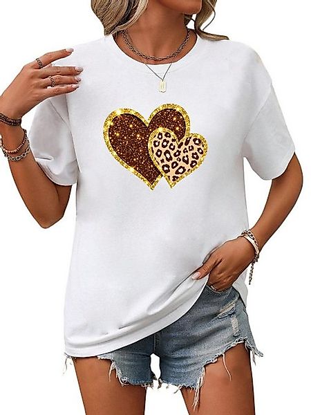 PYL Print-Shirt Damen Casual Kurzarmshirt mit Herz Druck günstig online kaufen