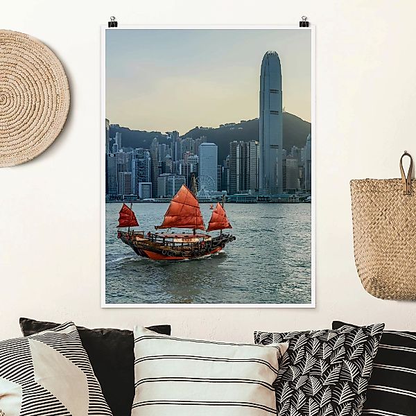 Poster Dschunke im Victoria Harbour günstig online kaufen