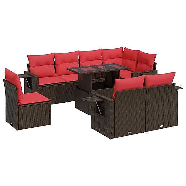 vidaXL 9-Tlg Garten-Sofagarnitur mit Kissen Braun Poly Rattan Akazie 332650 günstig online kaufen