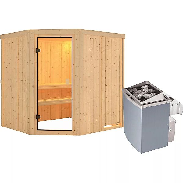 Woodfeeling Sauna Bodo inkl. 9 kW Ofen mit integr. Strg., Glastür Bronziert günstig online kaufen