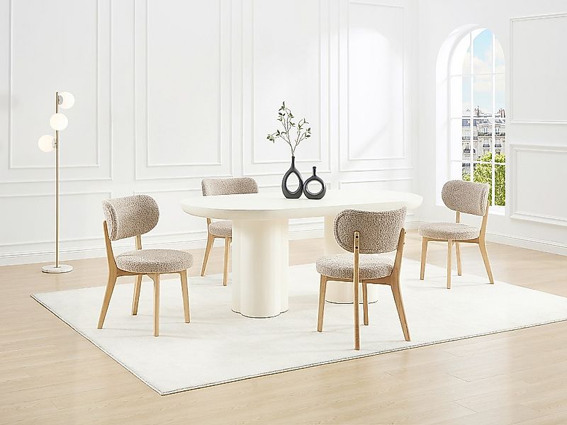 Stuhl 2er-Set - Bouclé & Kautschukholz - Taupe - TORIEL günstig online kaufen