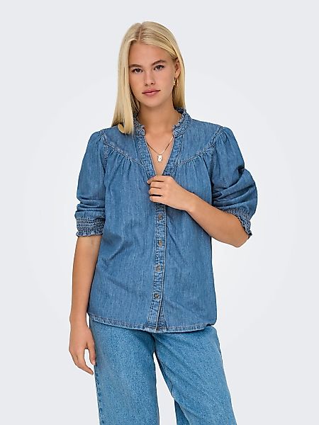 ONLY Jeansbluse "ONLRAYA 3/4 SHIRT DNM AKM NOOS" mit Rüschenkragen günstig online kaufen