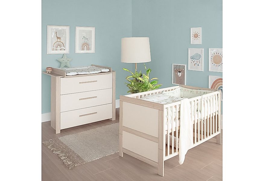 roba® Babymöbel-Set Momo - Zimmer Set aus Holz - Cashmere / Tristan Eiche, günstig online kaufen