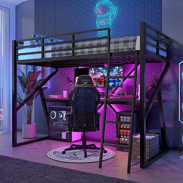 Merax Hochbett 90x200 cm mit LED-Beleuchtung günstig online kaufen