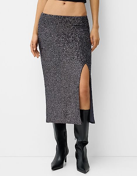 Bershka Midirock Mit Pailletten Damen Xs Grau günstig online kaufen