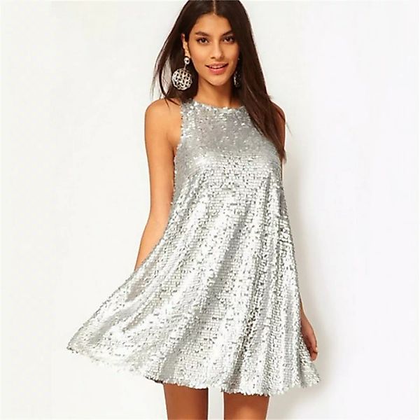 RUZU UG Abendkleid Ärmelloses Tanktop in A-Linie in Silber mit breitem Saum günstig online kaufen
