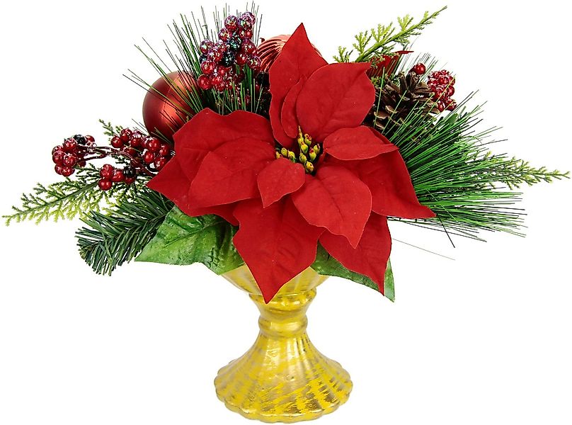 Winterliche Kunstpflanze Gesteck, Poinsettia im Pokal, Weihnachtsstern, Wei günstig online kaufen