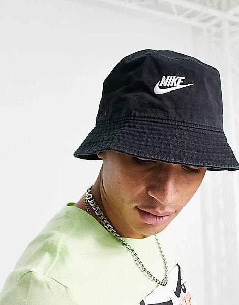 Nike – Futura – Anglerhut in Schwarz aus verwaschener Baumwolle mit Logo günstig online kaufen