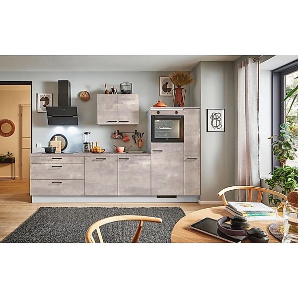 pino Küchenzeile 290cm Beton Perlgrau Anschlag R 1 Geräte-, 1 Apothekerschr günstig online kaufen