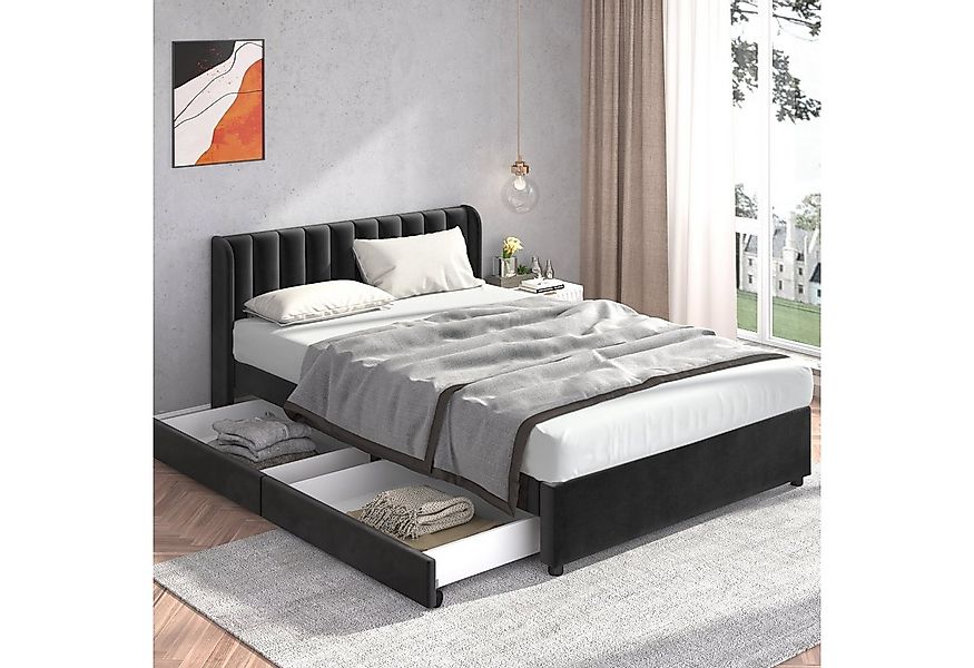 HAUSS SPOLE Polsterbett 160 x 200 cm Samt Mit Lattenrost Rückenlehne 2 Schu günstig online kaufen