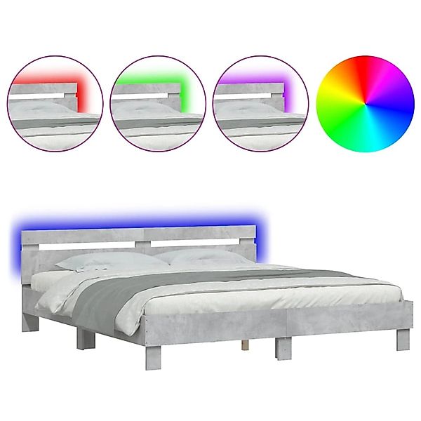 vidaXL Bettgestell mit Kopfteil und LED-Beleuchtung Betongrau 3207535 günstig online kaufen