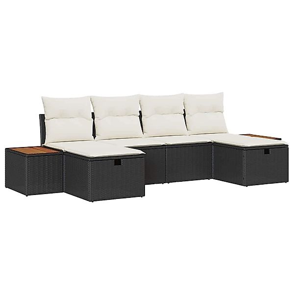 vidaXL Garten-Sofa-Set mit Kissen 6-Tlg Schwarz Poly Rattan 3359649 günstig online kaufen