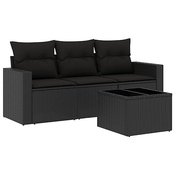 vidaXL 4-tlg Garten-Sofagarnitur mit Kissen Schwarz Poly Rattan Modell 3 günstig online kaufen