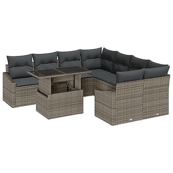 vidaXL Loungesofa 9-teilige Garten-Sofa Set mit Kissen Grau Poly Rattan, 9 günstig online kaufen