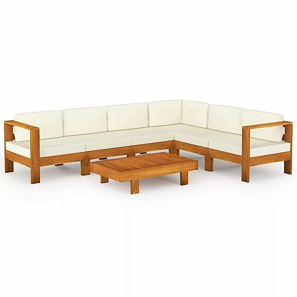 7-tlg. Garten-lounge-set Mit Creme Auflagen Massivholz Akazie günstig online kaufen